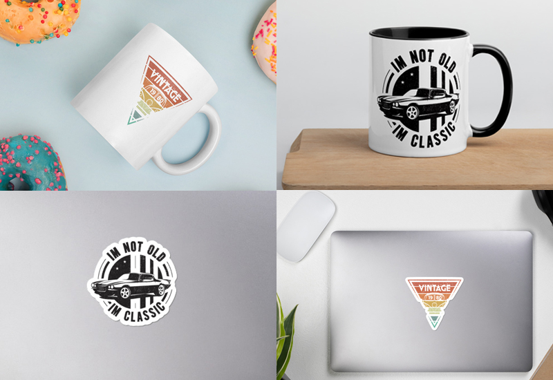 car lovers’ mugs and stickers