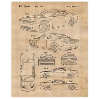 Vintage Dodge Challenger SRT Hellcat Patent Prints